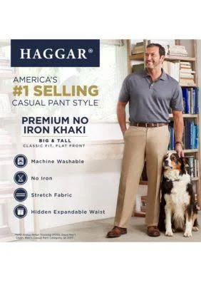 Haggar Khaki Big & Tall Premium No Iron Classic Fit Flat Front Pants
