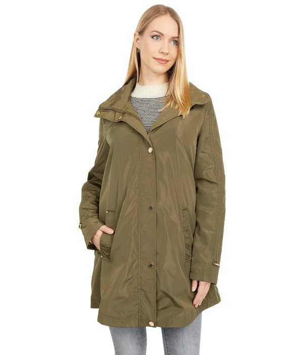 Via Spiga Rouched Sleeve Packable Rain Anorak Jacket