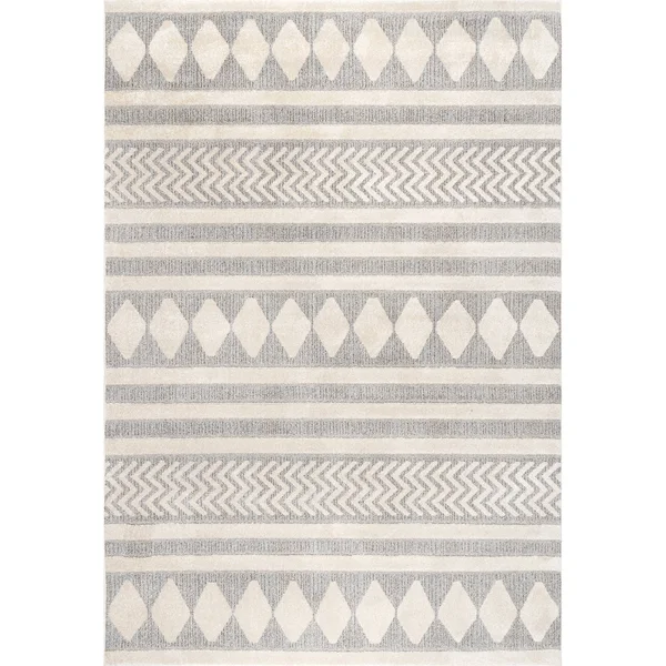 nuLOOM Senna High Low Textured Diamond Banded Grey 6 ft. 7 in. x 9 ft. Indoor Area Rug