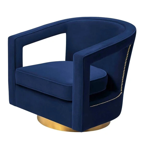 Stark Modern Textured Velvet Upholstered Swivel Accent Chair with Brushed Gold Base - Navy/Gold