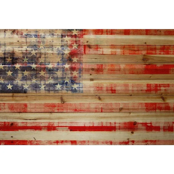 Marmont Hill &American Flag& Painting Print on Natural Pine Wood - Size: 16 inch x 24 inch, Red