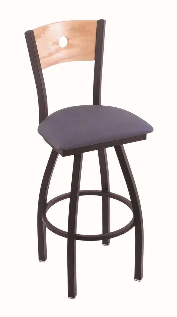Holland Bar Stool 830 Voltaire 25x22 Counter Stool with Black Wrinkle Finish, Rein Bay SEAT, Natural Oak BACK, and 360 Swivel