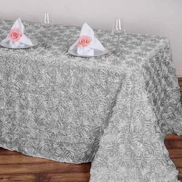 Balsacircle 90 inch x 132 inch Satin Ribbon Raised Roses Rectangle Tablecloth for Party Wedding Reception Catering Dining Home T