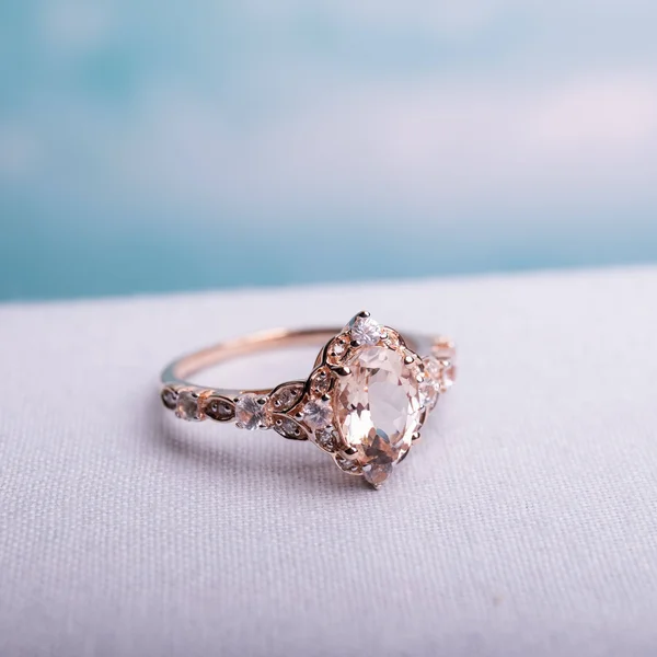 14K Rose Gold Morganite White Sapphire and Diamond Accent Vintage Ring by Miadora - 4.5