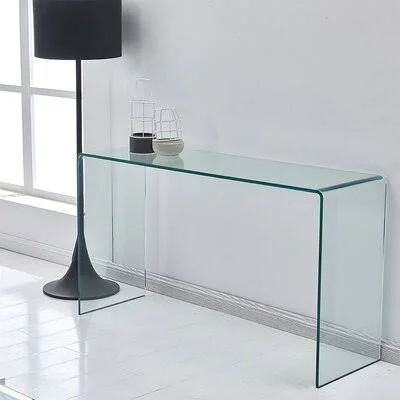 Glass Console Table - Transparent Tempered Glass Console Table with Rounded Edges Desks, Sofa Table Transparent Brayden Studio