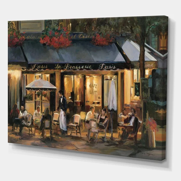 Porch & den La Brasserie of Champs-Elysees Paris& Gallery-Wrapped Canvas - Grey - 32 in. Wide x 24 in. High