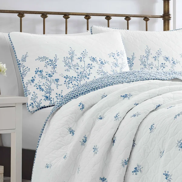 Laura Ashley Flora Quilt Set Full/Queen Blue