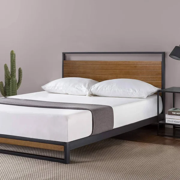 Zinus Suzanne Metal and Wood Platform Bed with Headboard - Box Spring