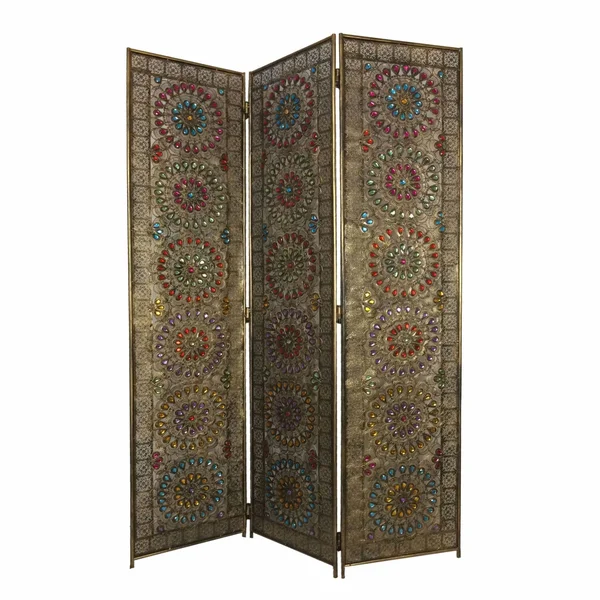 68x22 x 1x22 x 48x22 3 Panel Bronze Beaded Metal Mosaic Screen