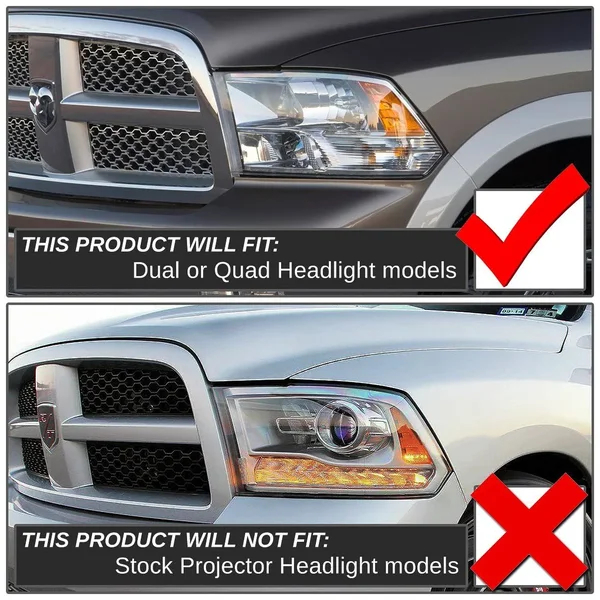 DNA Motoring for 09-18 Dodge Ram Truck 1500/2500/3500 Pair of Headlight Chrome Housing Amber Corner HeadAmp - 4th Gen 10 11 12
