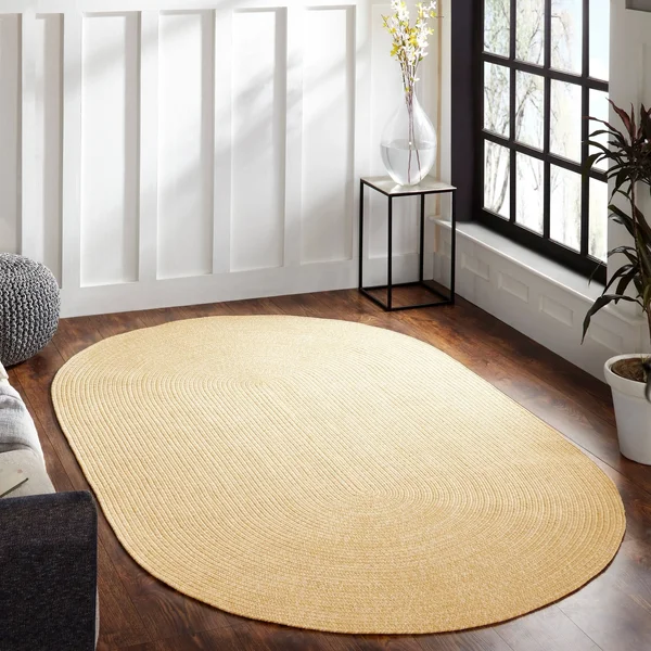 Miranda Haus Jauslin Braided Reversible Indoor/Outdoor Area Rug - 2& x 8& Oval Runner - Lagoon Breeze/White