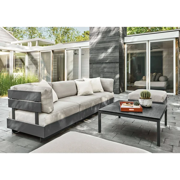 Room & Board - Modern Parsons Outdoor Coffee Table w/ 1x22 Leg 18d 18W 16h in Orange, Orange Recycled HDPE Top w/ Ocean Blu