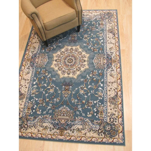 Aqua Traditional Tabriz Medallion Rug - 4'11 x 7' 7, Blue, EORC