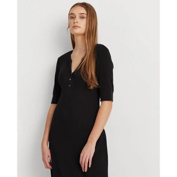 Lauren Ralph Lauren Waffle-Knit Cotton Fit & Flare Dress - Polo Black