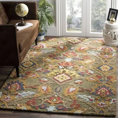 Jahiem Floral Handmade Tufted Wool Green/Tan Area Rug Bungalow Rose Rug Size: Rectangle 11& x 15&