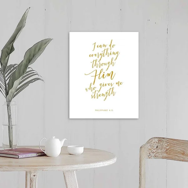 Philippians 4:13 - Scripture Art in Gold and White - Canvas Wall Art, 16x20, Great Big Canvas