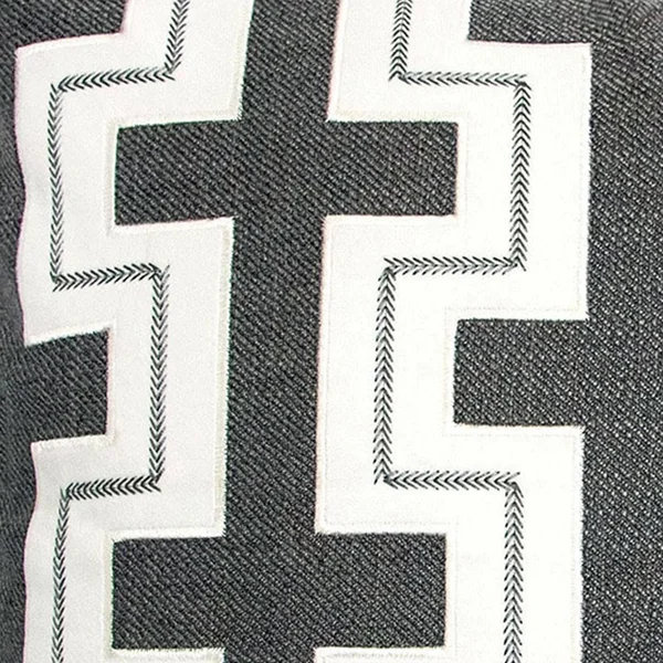 Benjara 20 x 20 Inches Embroidered Pillow with Fret Design - Set of 2, Black and White