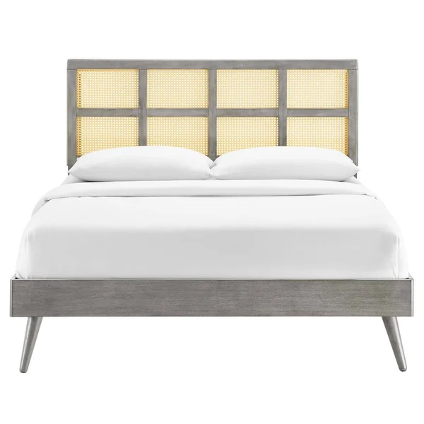 Modway Sidney Cane and Wood Queen Platform Bed with Splayed Legs MOD-6370, Gray