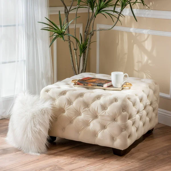 Melvek Grey New Velvet Ottoman