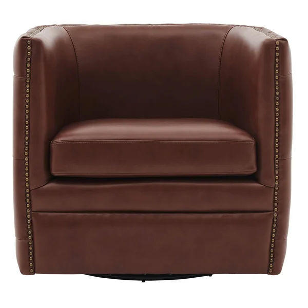 Leslie Top Grain Leather Swivel Tufted Chair - Garrett Brown
