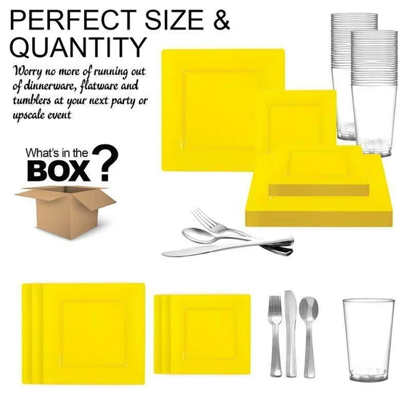 60 Settings, Yellow Square Plastic Wedding Value Set