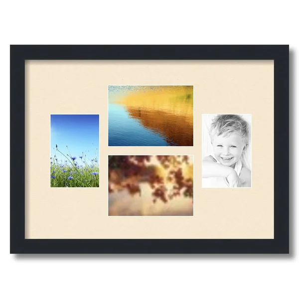 Collage Picture Frame - Satin Black Frame with 4 openings for 5x7 Photos with Pink Alabaster Mat. D3926DE272, ArtToFrames