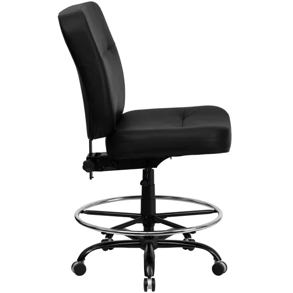 A Line Furniture Tuva Big and Tall Black Leather Armless Adjustable Drafting Office Chair