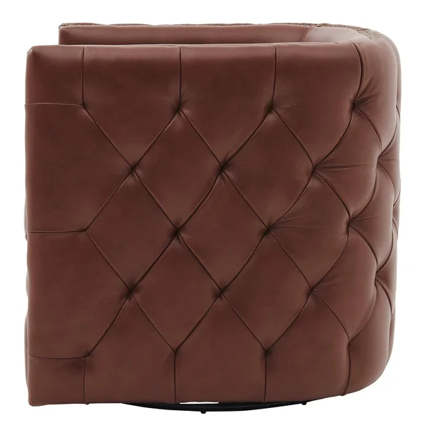 Leslie Top Grain Leather Swivel Tufted Chair - Garrett Brown