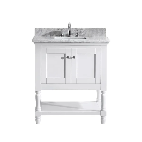 Virtu USA Julianna 32x22 Single Bathroom Vanity in White with Marble Top and Square Sink