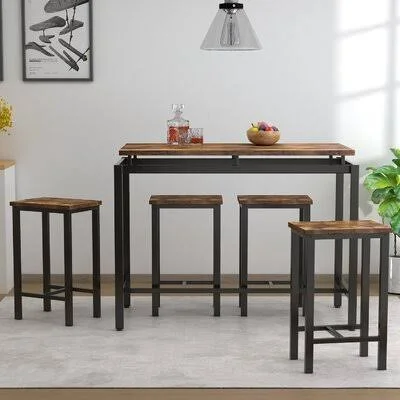 Essah 5 - Piece Counter Height Dining Set Ebern Designs Table Top Color: Distressed Brown, Table Base Color: Black, Table