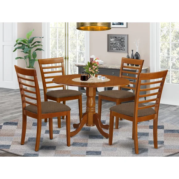 5 Piece Dining Set Kitchen Table and 4 Chairs in Saddle Brown