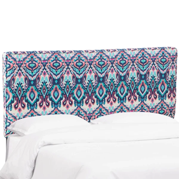 Queen Harper Box Seam Headboard Navy/Pink Ikat Design - Skyline Furniture
