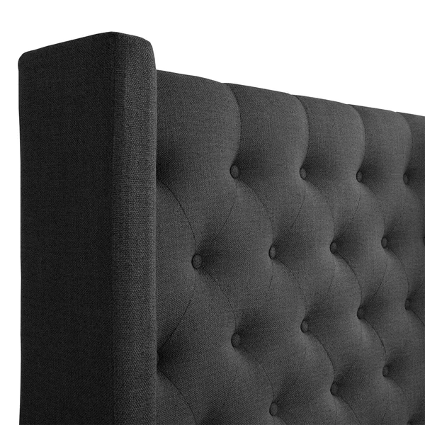 CorLiving Fairfield Dark Grey Tufted Fabric Full Double Bed with Wings