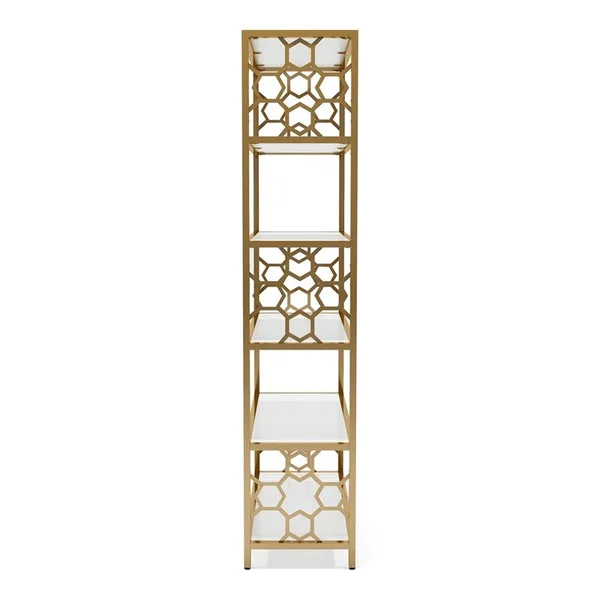 Furniture of America Abair Metal 5-Shelf Bookcase in White and Gold