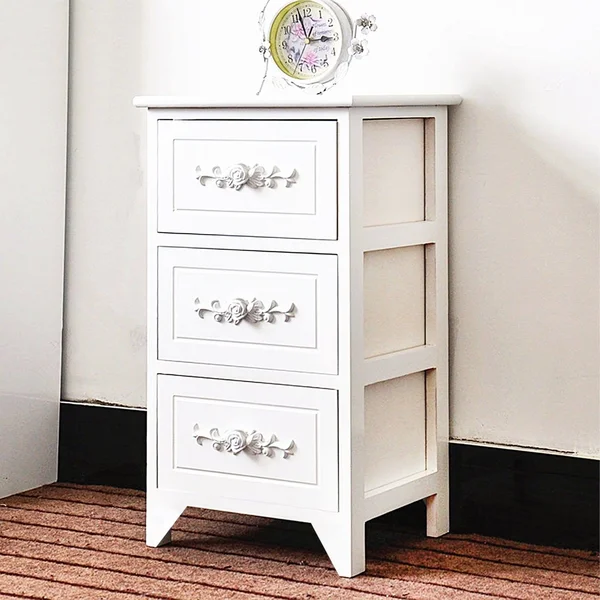 DL Furniture - Fully Assembled Tone Finish Night Stand 3 Drawer Storage Shelf Organizer 100% Light Weight Basswood, White