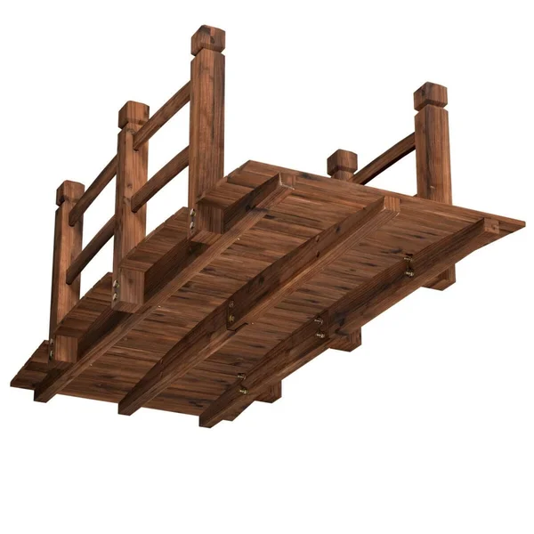 Costway 5& Wooden Bridge Stained Finish Decorative Solid Wood Garden Pond Arch Walkway