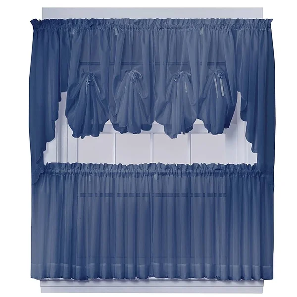 Emelia 36x22 Sheer Window Curtain Tier Pair in Navy