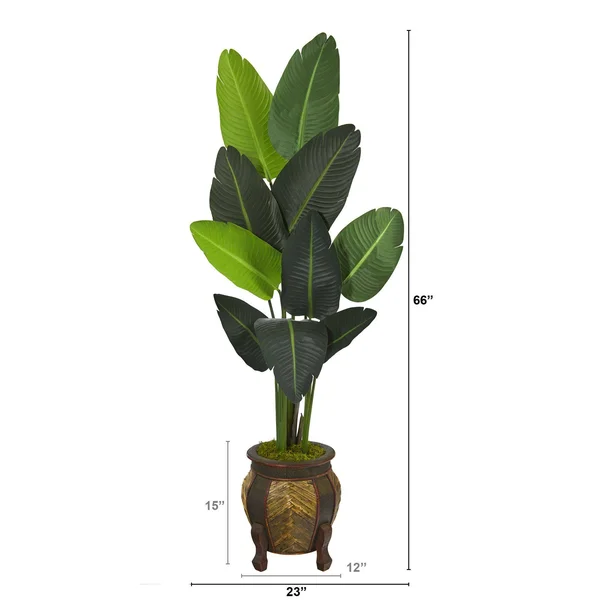 Nearly Natural Travelers Palm Artificial Tree in Decorative Planter - Green