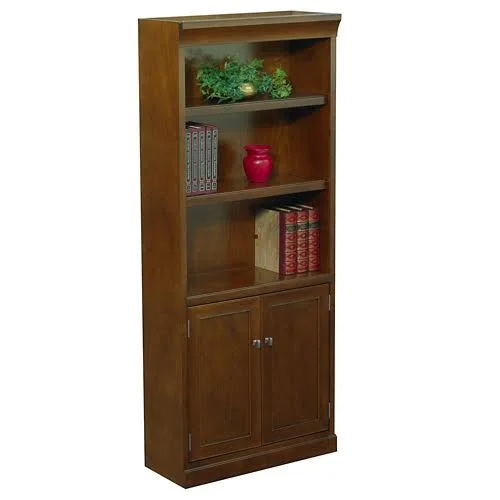 NBF Statesman 72x22 H Five Shelf Veneer Bookcase with Doors Light Chestnut Cherry Signature Series (SFG3072D)