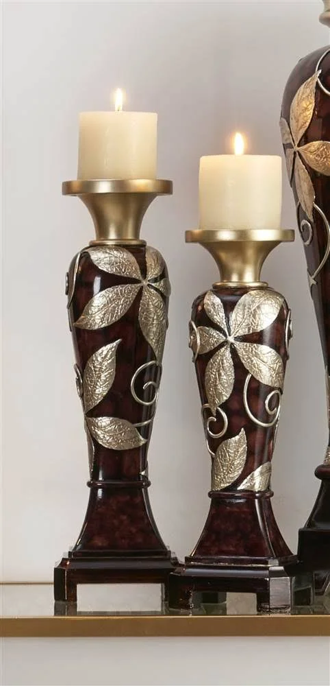 14 in, 16 in Folius Floral Foliage Candleholder Set of 2