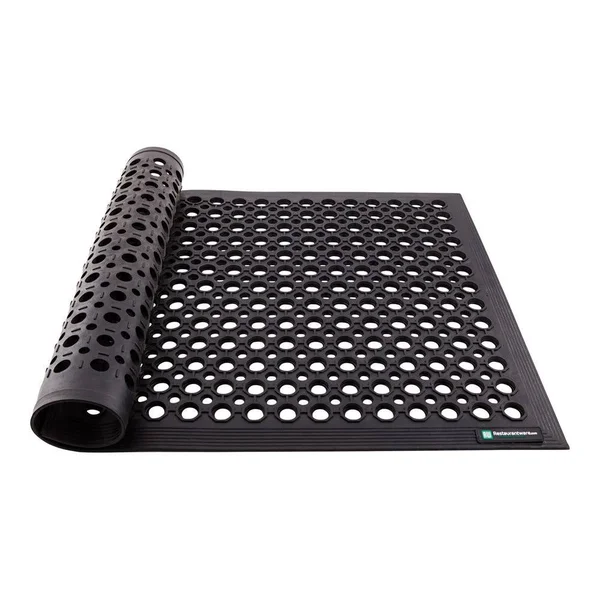 Restaurantware RWP0213B Serve Secure Rectangle Black Rubber Floor Mat - Beveled Edge - 60 inch x 36 inch x 1/2 inch - 1 Count Bo