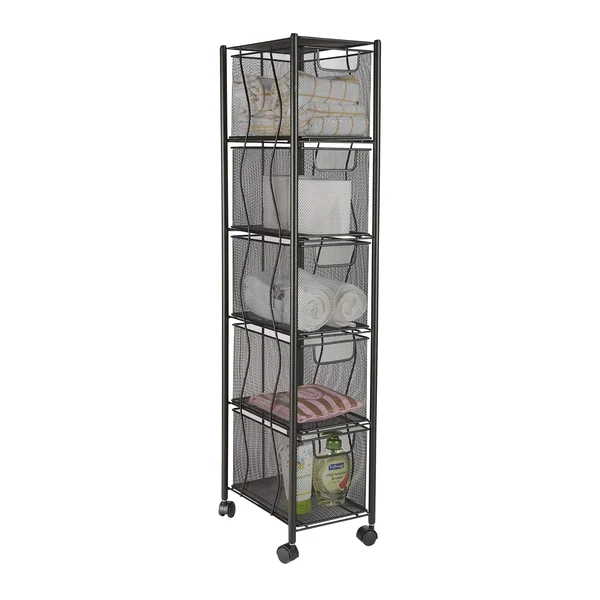 Mind Reader 5 Drawer Cart - Rolling Mesh Office Cart, File Storage Cart, Utility Cart, Heavy Duty Multi-Purpose Cart in Black