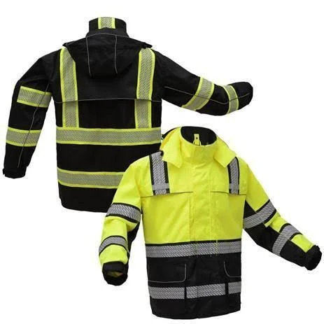 Onyx Class 3 Rip Stop Hi Vis Rain Coat with Teflon Coating Black - 4X-Large/5X-Large