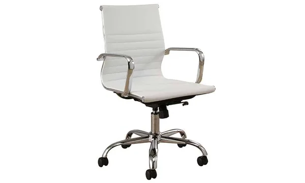 Abbyson Brentwood Silver Finish Leather Office Chair - White
