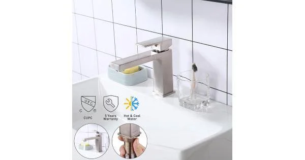 Aquaterior 1 Hole Bathroom Sink Faucet Square Single Handle Cold & Hot Water Tap Nickel