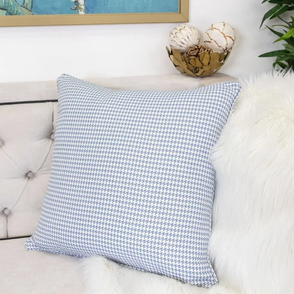 Modern Blue Houndstooth Woven Accent Pillow