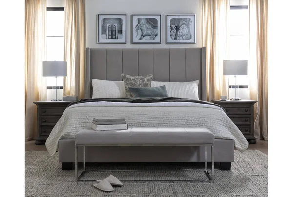 Upholstered Bed - Topanga Queen Velvet Upholstered Bed Panel Bed Traditional - Grey - Fabric - 69.7x22W x 87.8x22D x 64.5x22H at