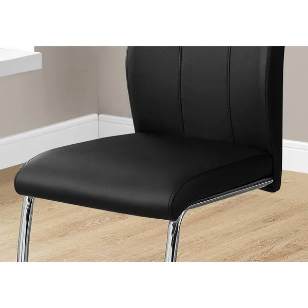 Monarch Dining Chair - 2pcs - 39x22H, Black Leather-Look, Chrome
