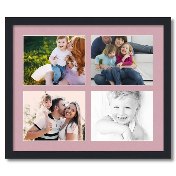 Collage Picture Frame - Satin Black Frame with 4 openings for 8x10 Photos with Pink Seashell Mat. D3926CP10, ArtToFrames