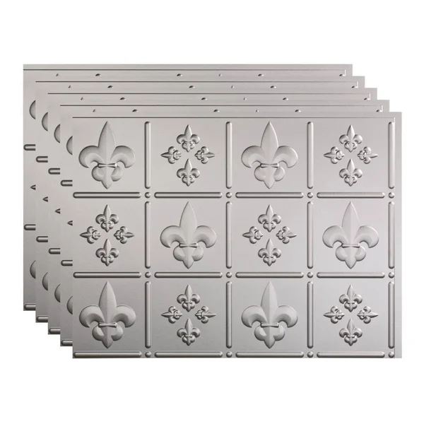 Fasade 18in x 24in Fleur De Lis Argent Silver Backsplash Panel (5 Pack)